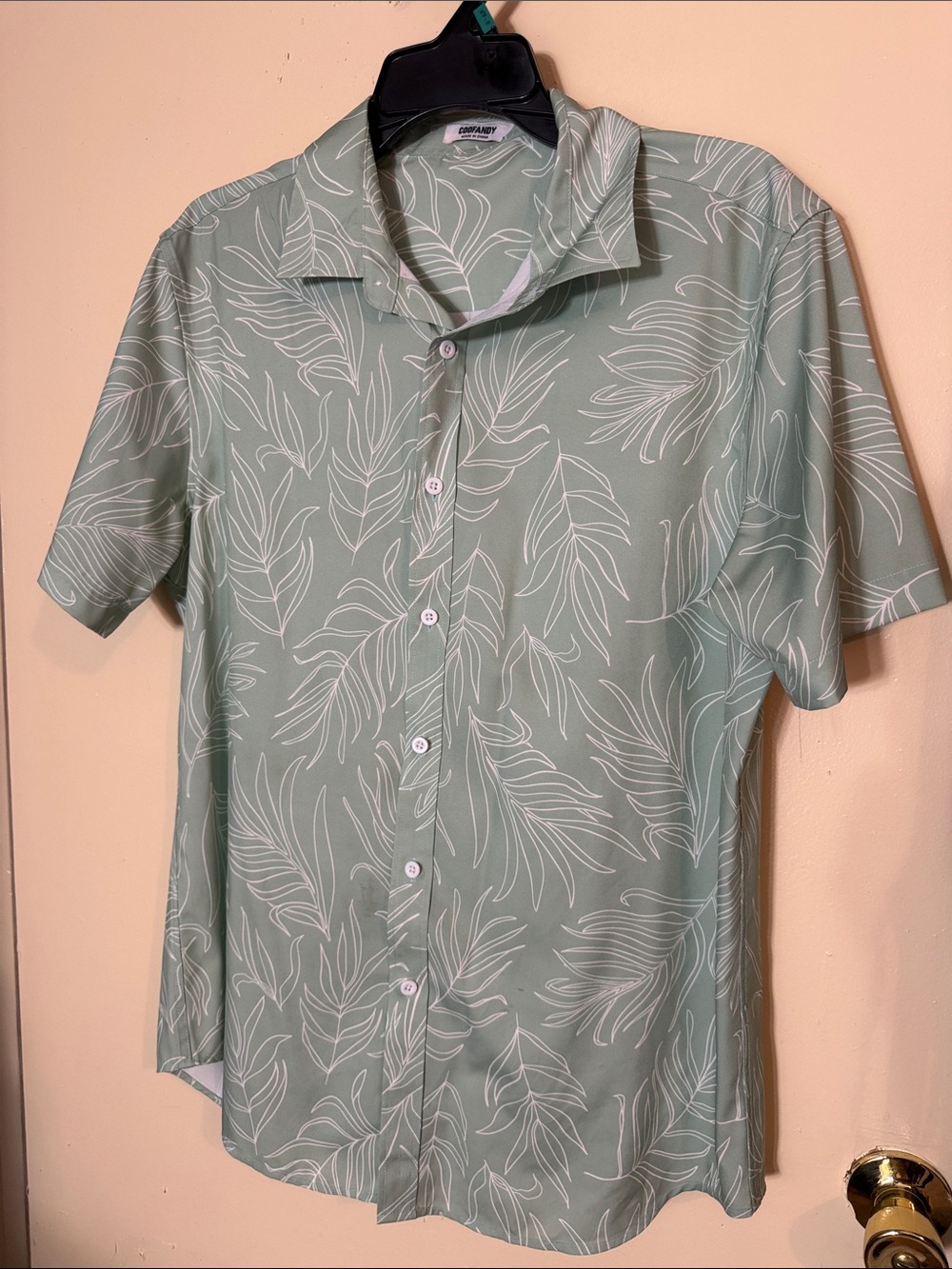 Casual Short-Sleeve Button-Down Shirt in Sage Green - Unbranded